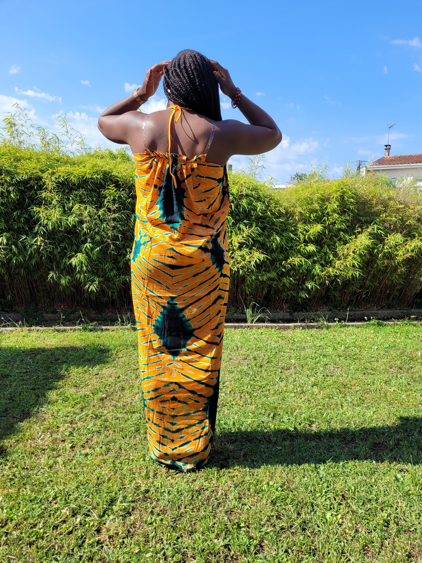 Robe longue en tissu orange