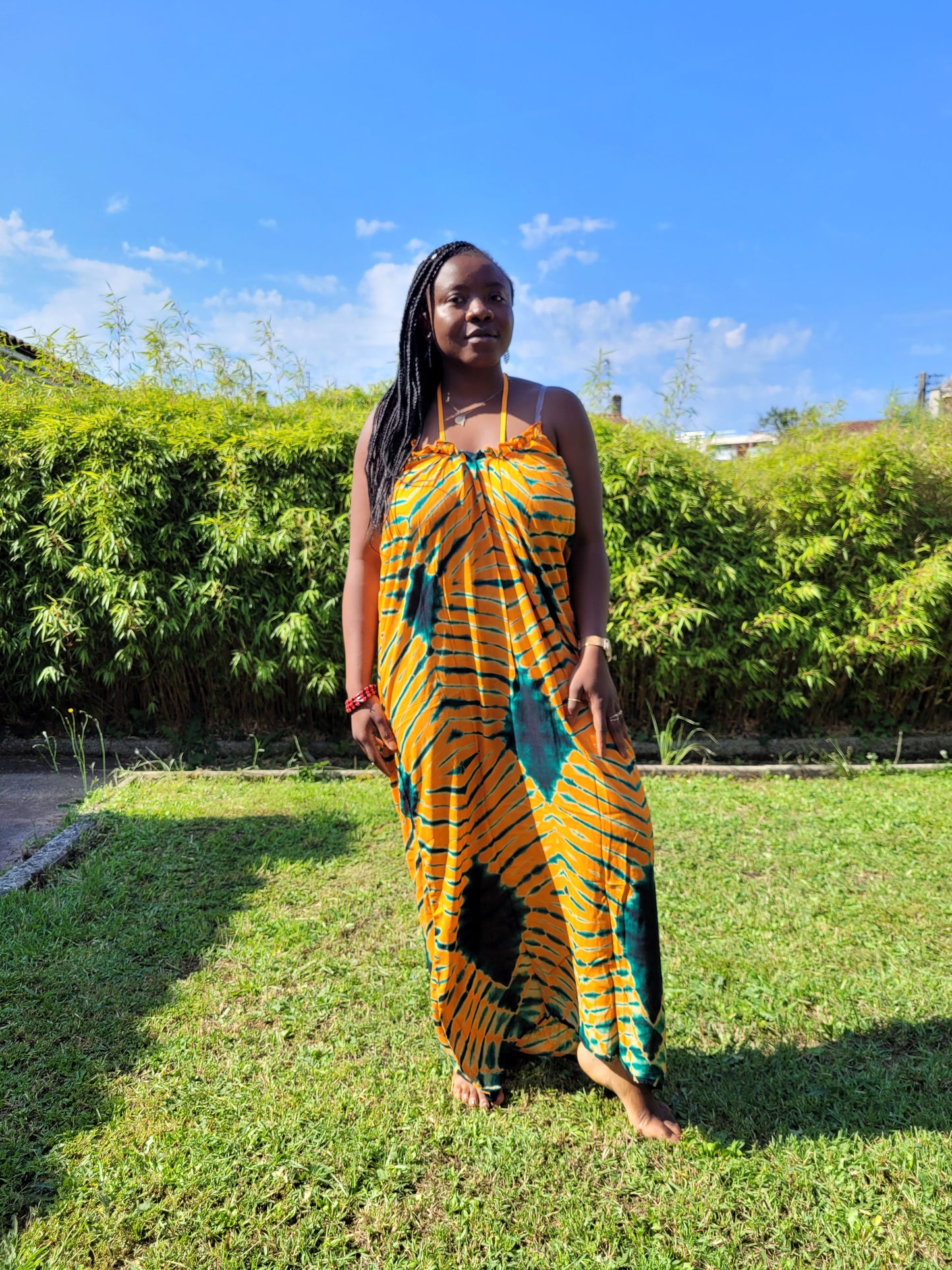 Robe longue en tissu orange