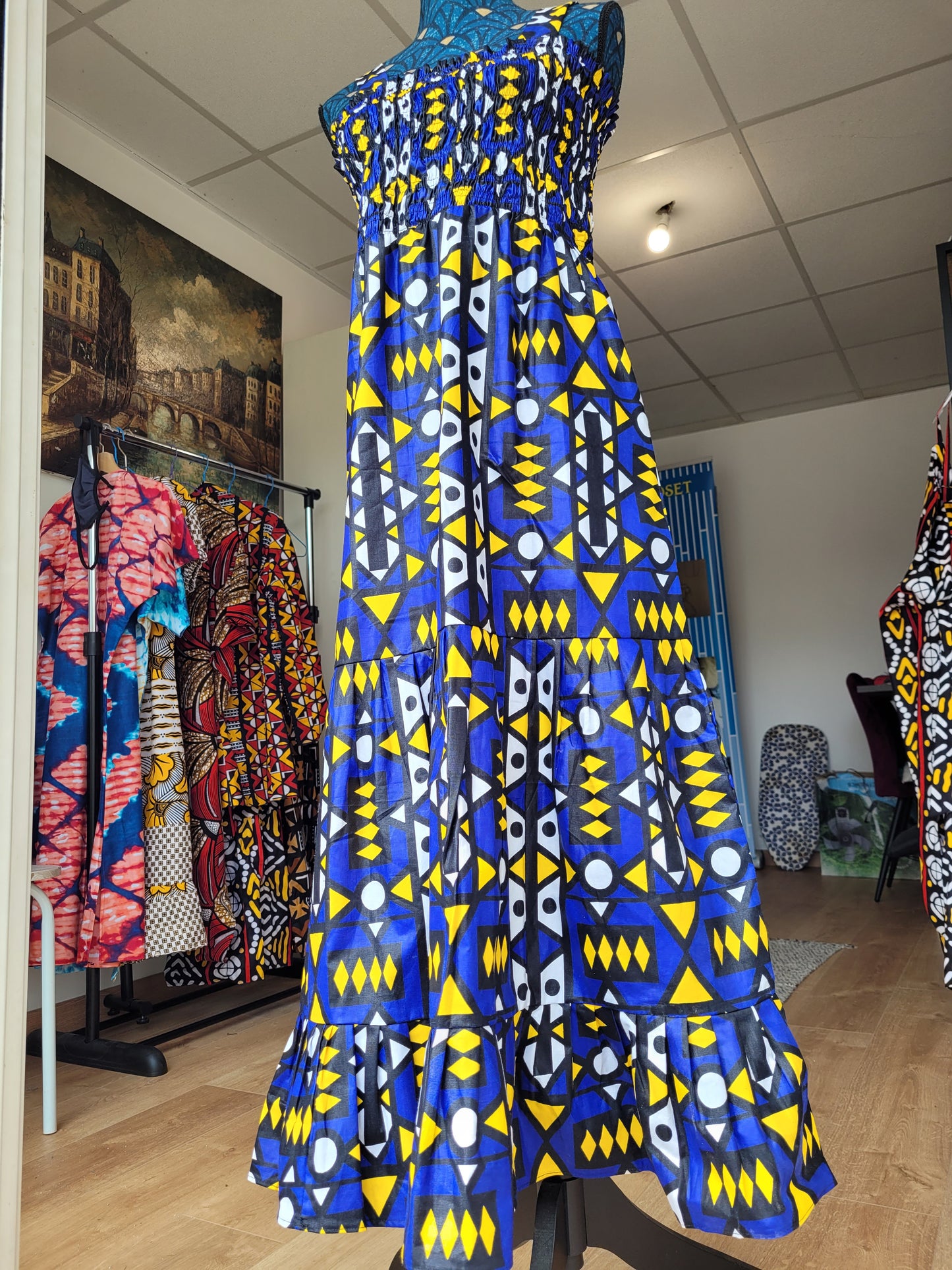 Robe longue tissu africain bleue