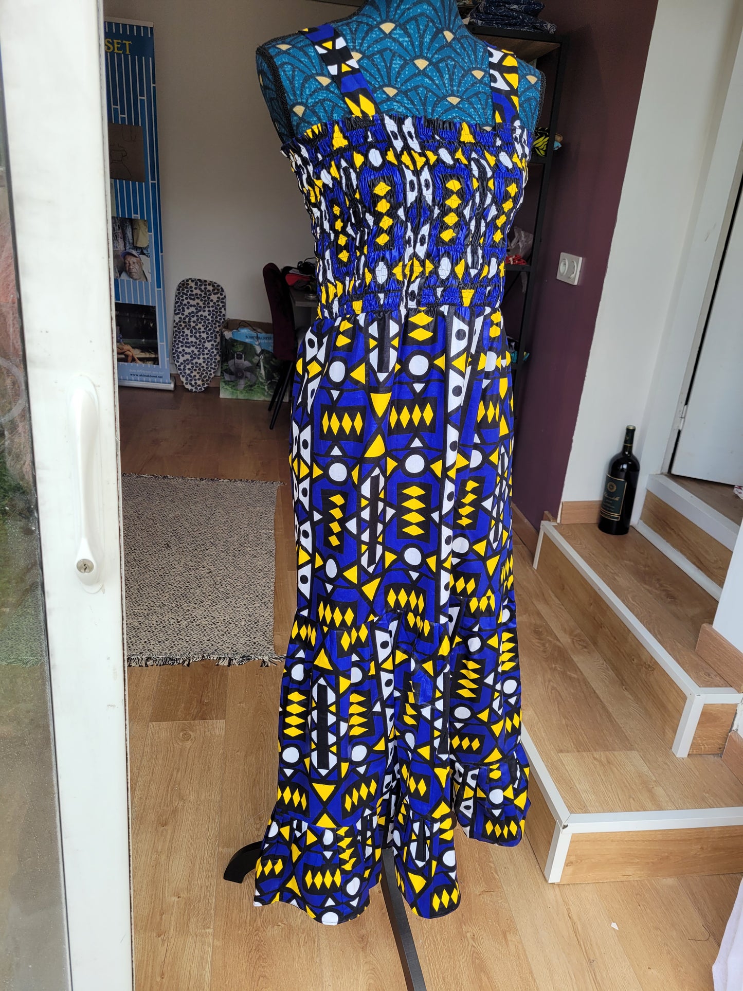 Robe longue tissu africain bleue