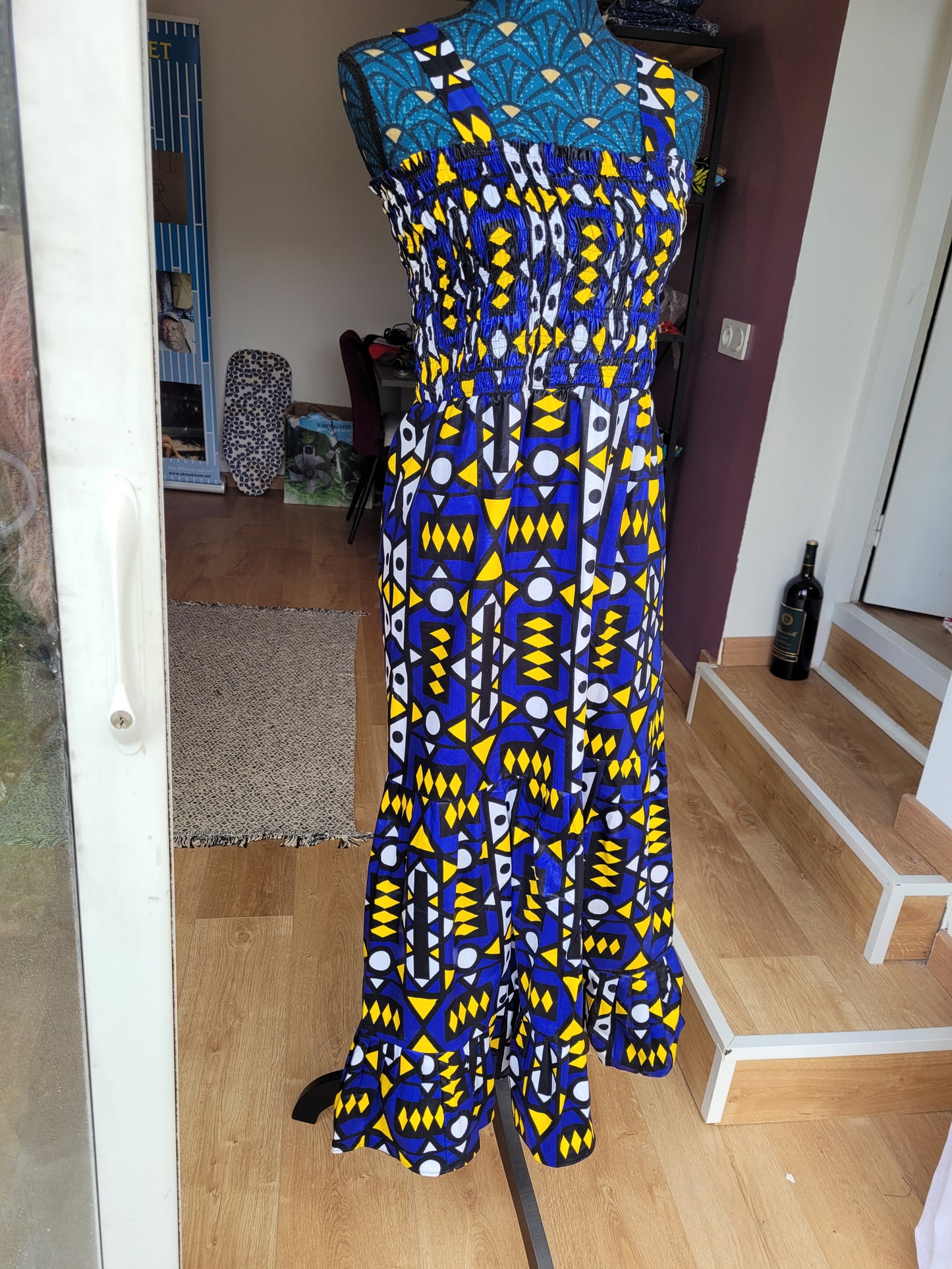 Robe longue tissu africain bleue