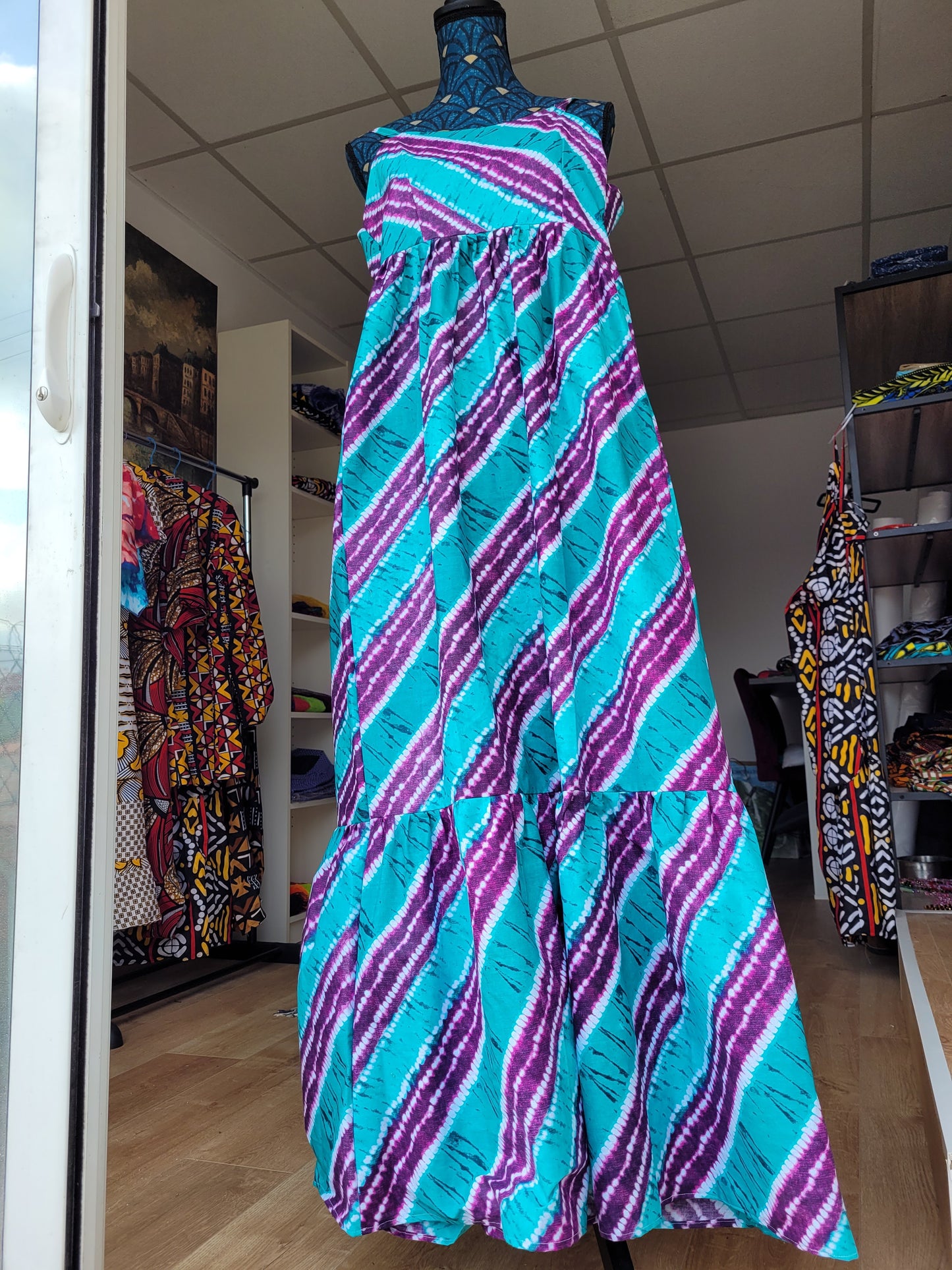 Robe Longue à noeud vert et violet