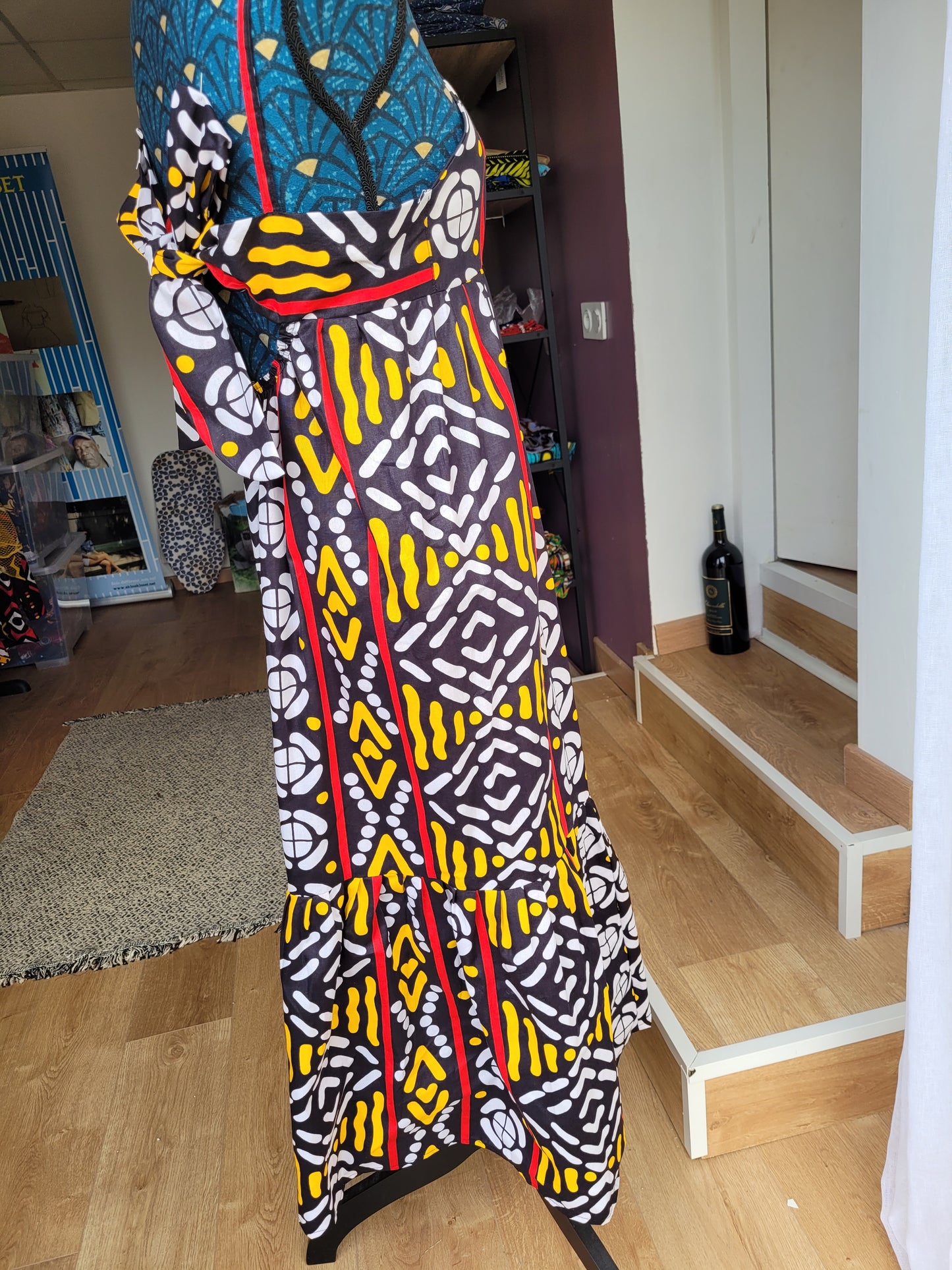 Robe Longue à noeud noire et jaune