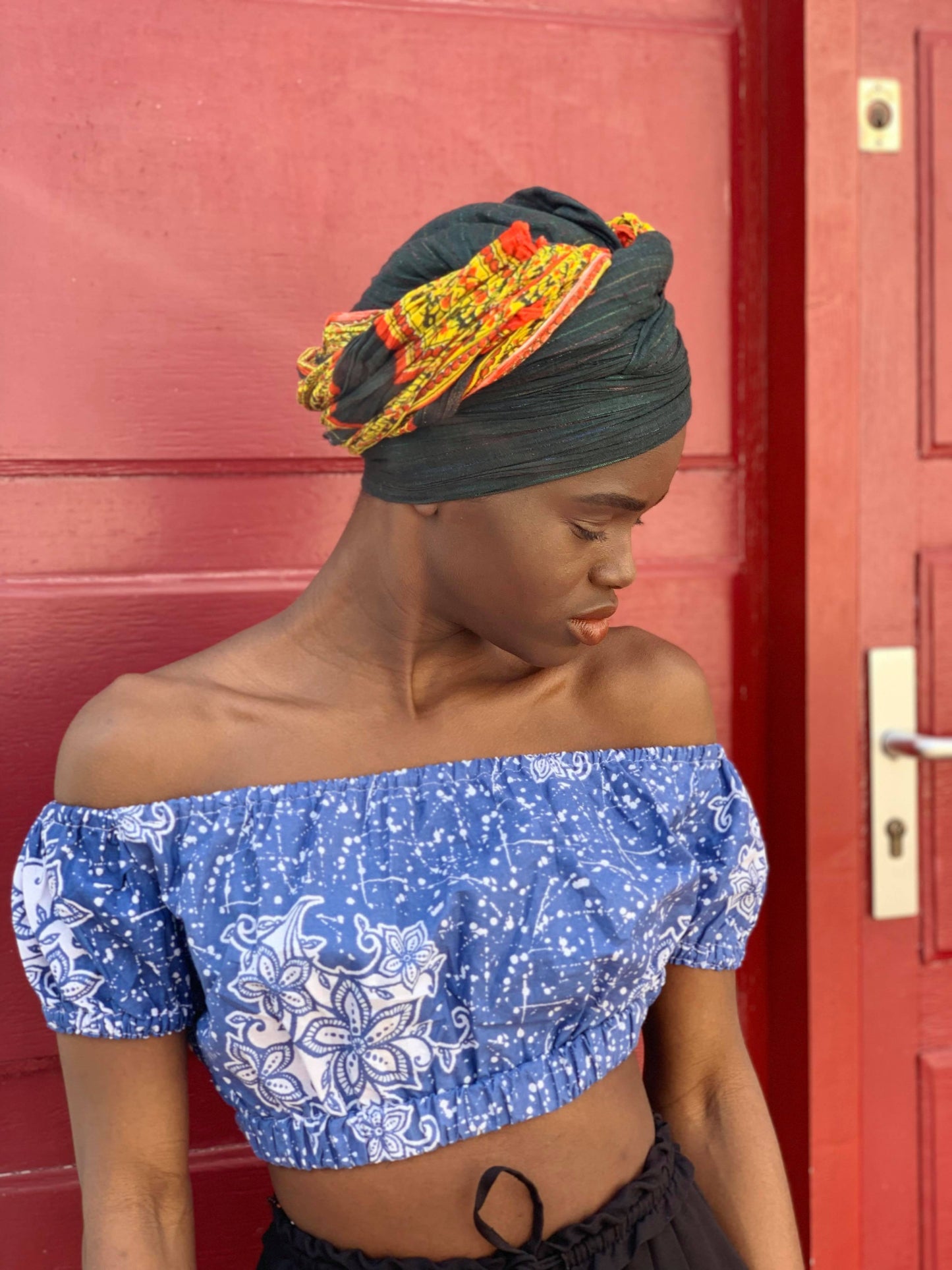 Yaya - Croptop tissu bleu