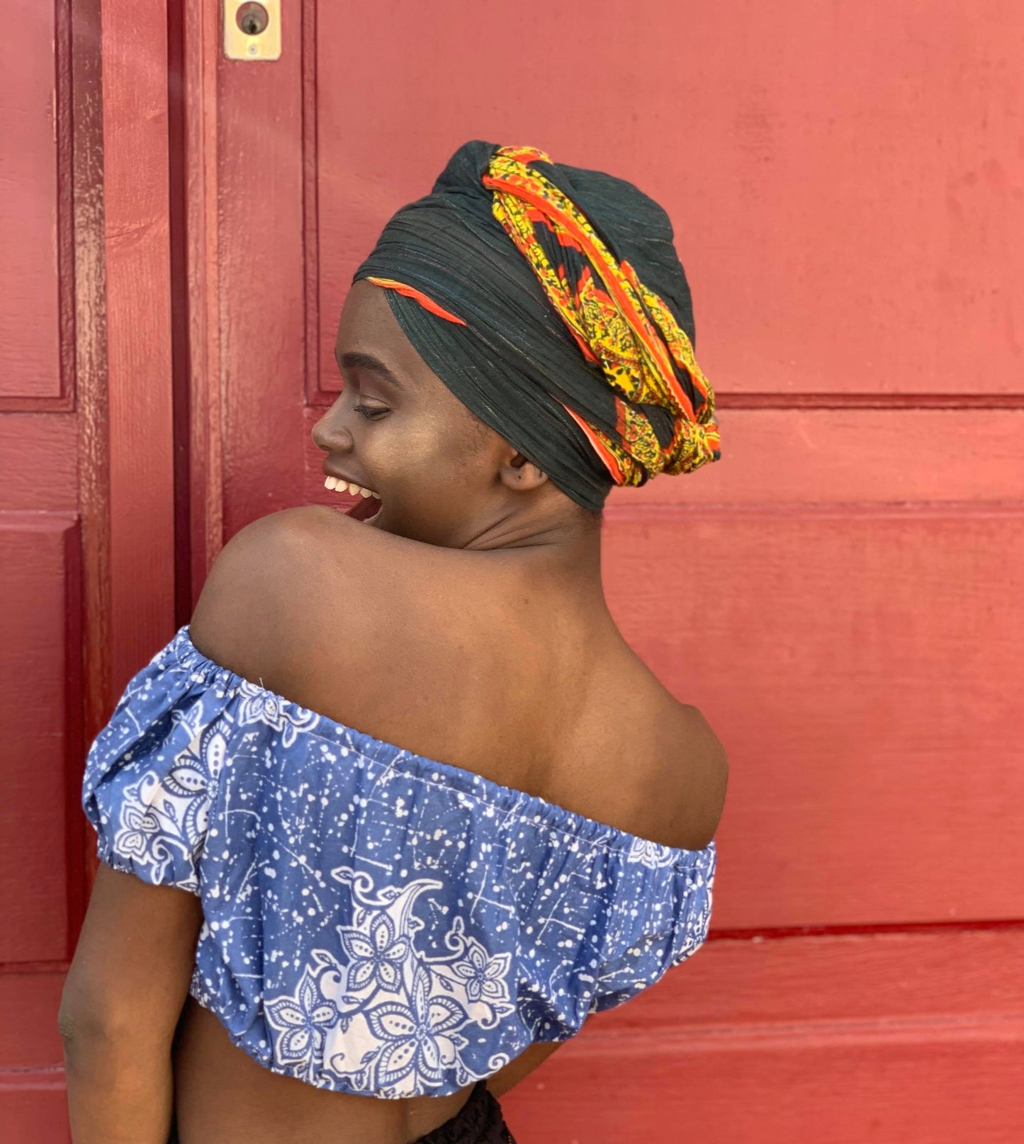 Yaya - Croptop tissu bleu