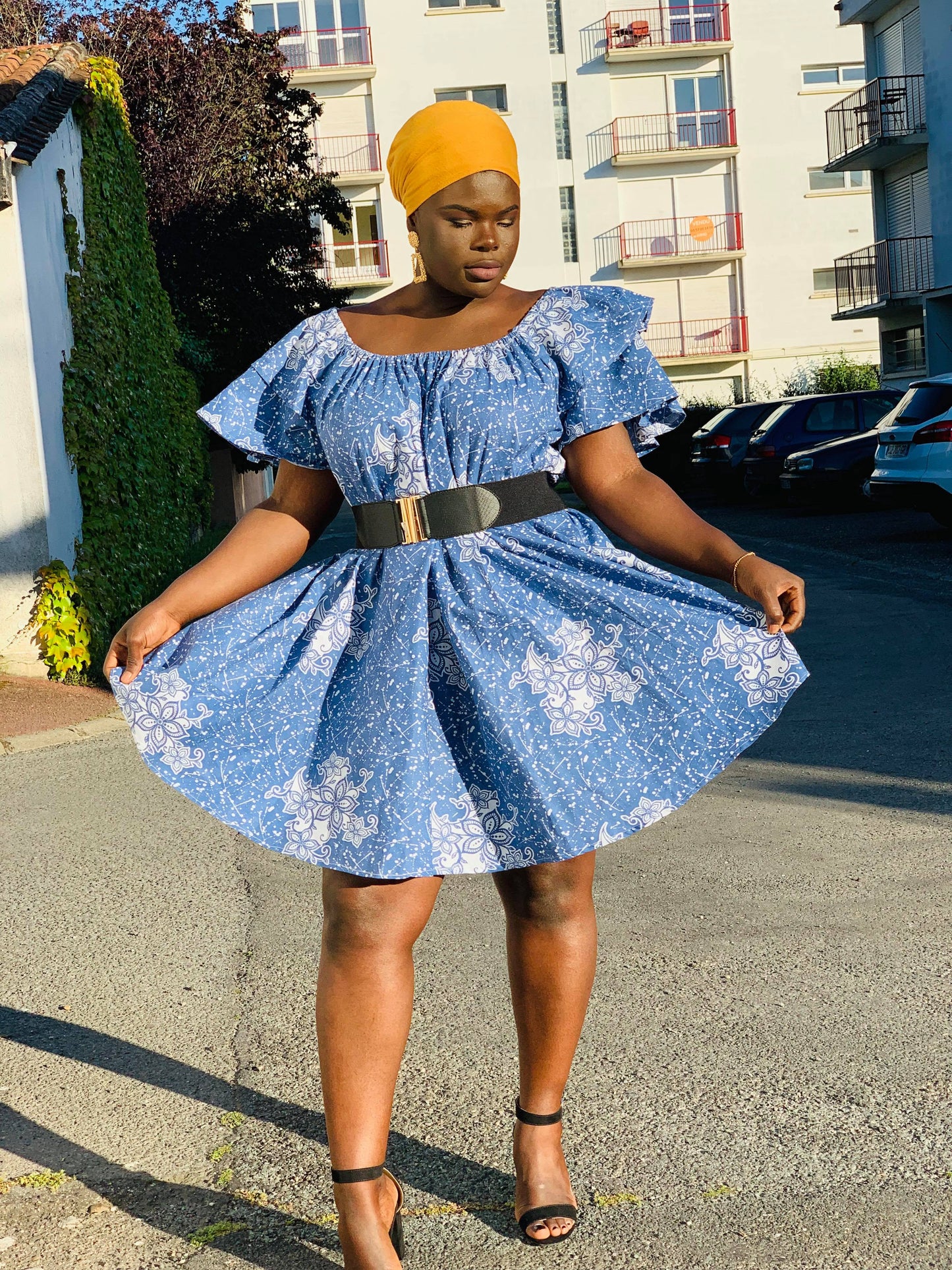 Kaba - Mini robe en tissu bleu