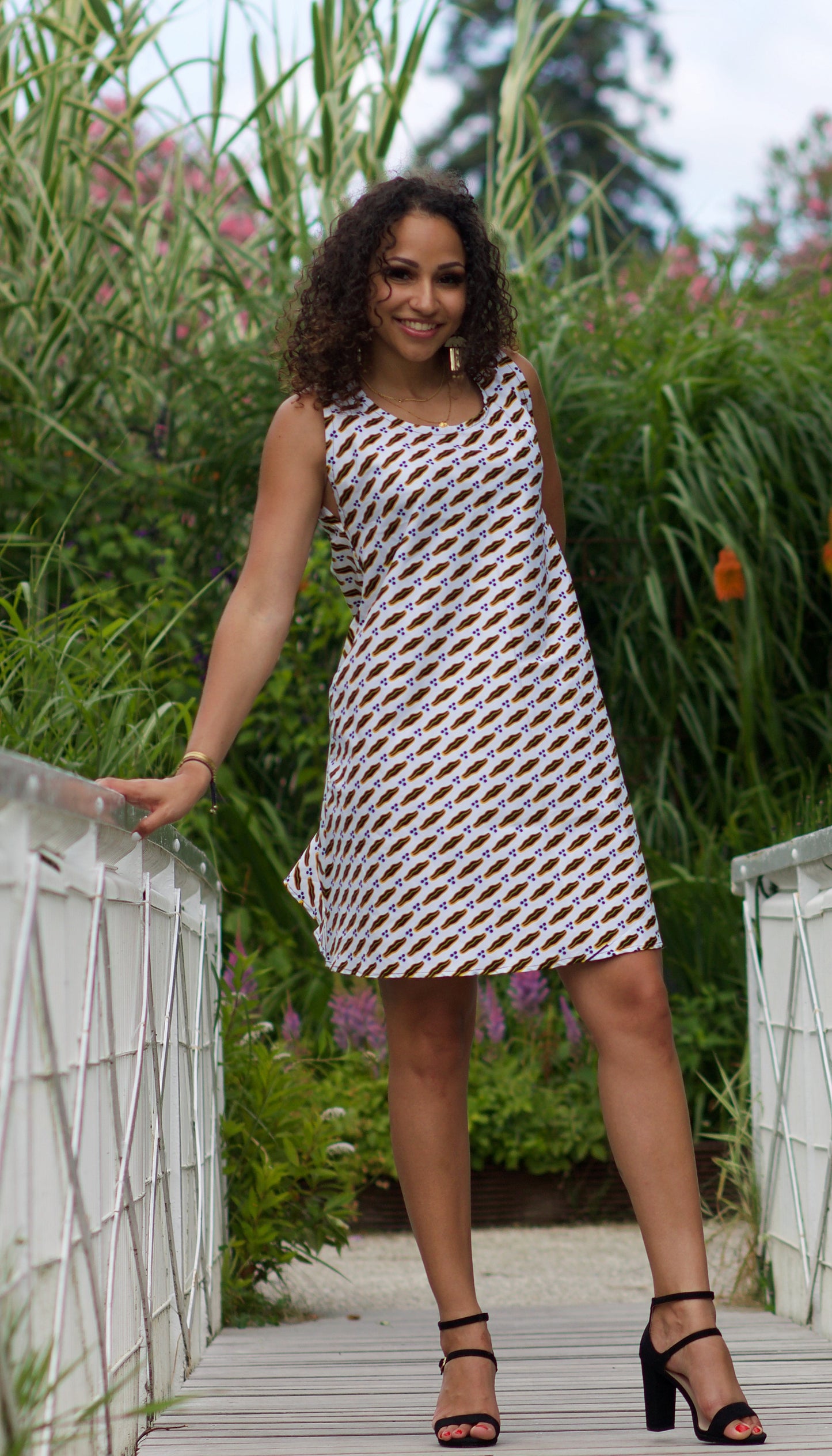 Robe mini évasée en tissu wax "mon mari est capable"