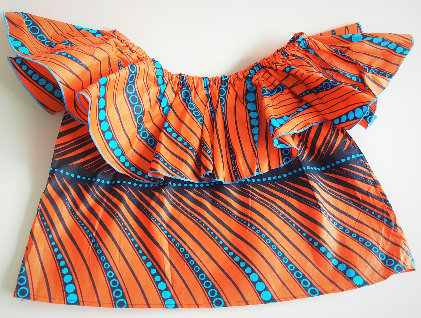 Top avec volant – tissu wax feuille orange