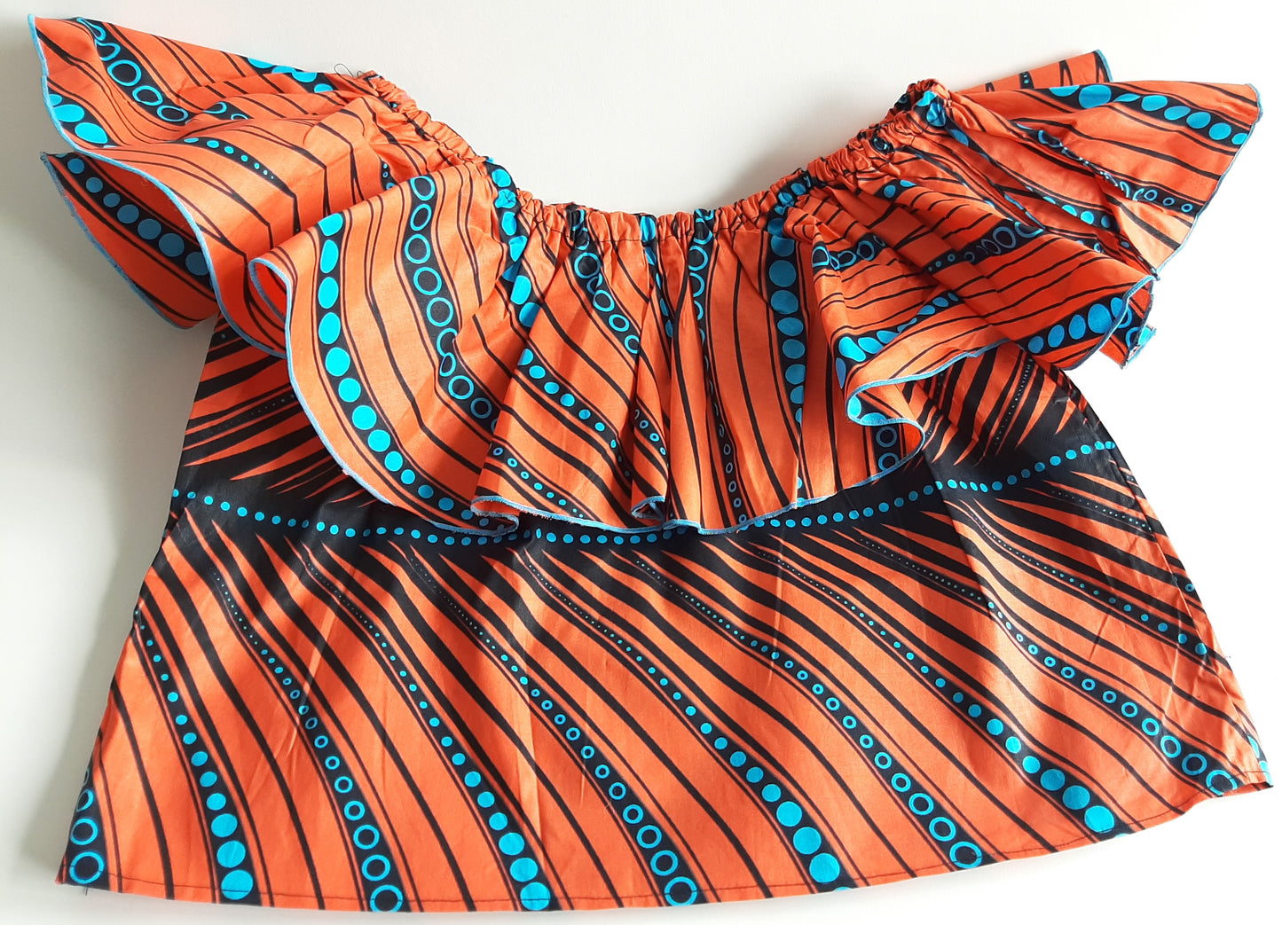 Top avec volant – tissu wax feuille orange