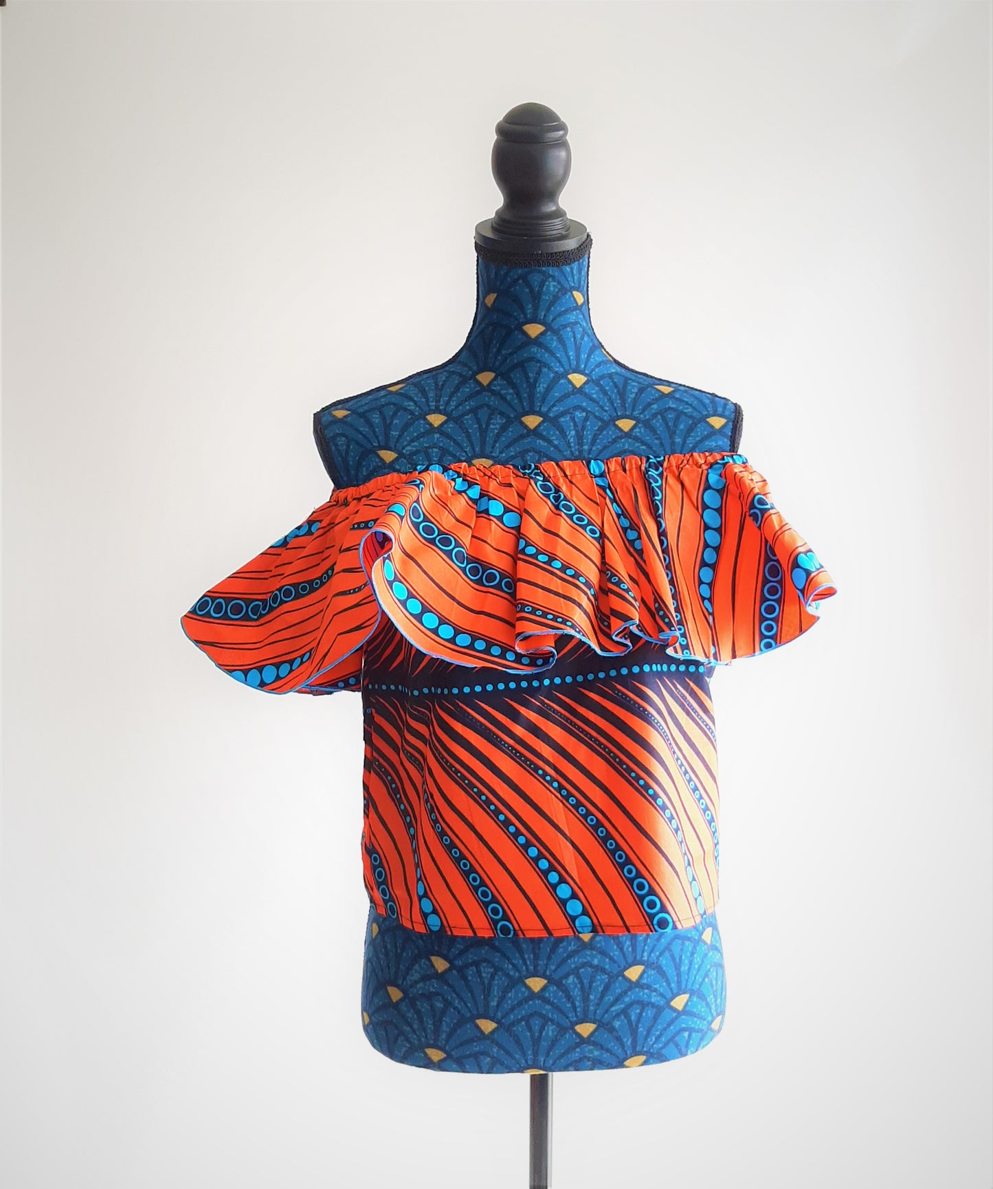 Top avec volant – tissu wax feuille orange