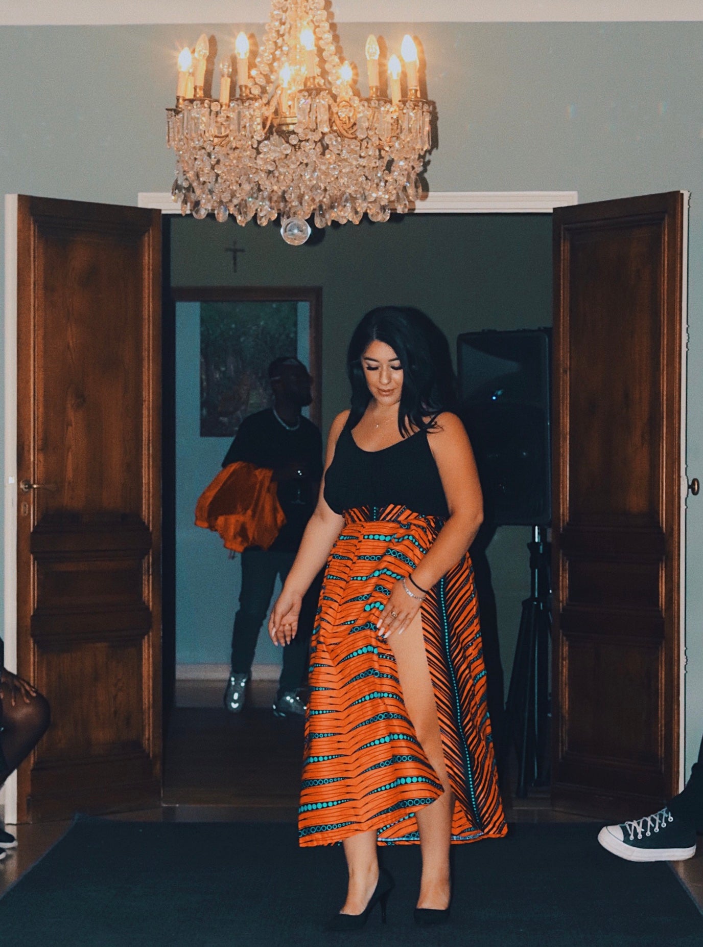 Jupe Maxi en tissu feuille orange