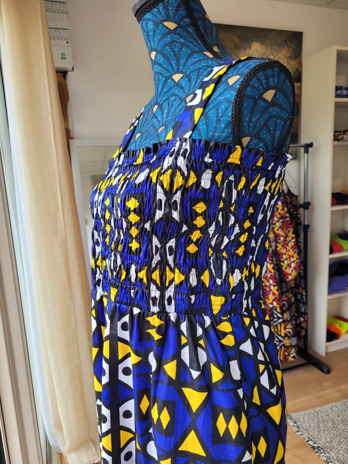 Robe longue tissu africain  bleue
